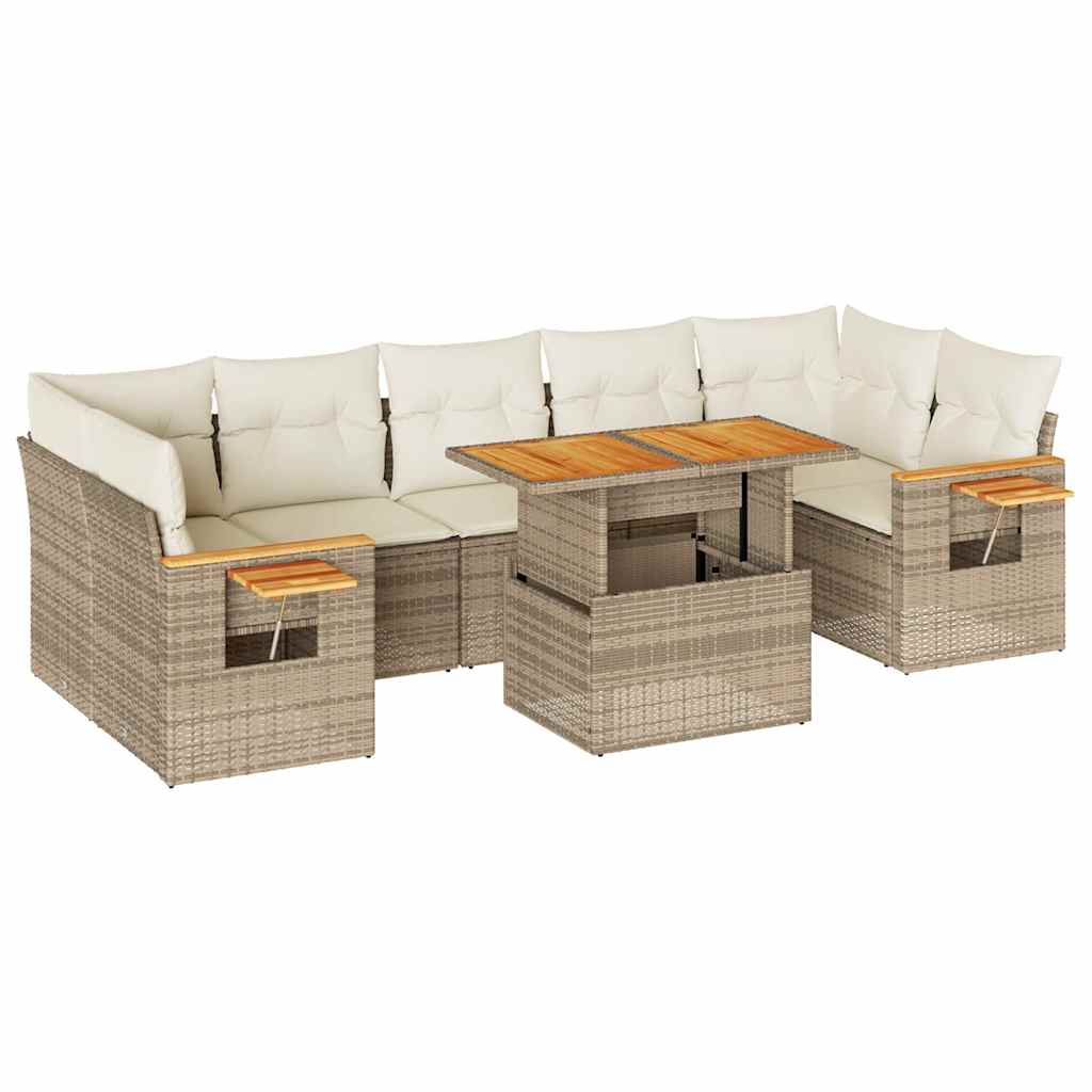 Set Divano da Giardino 8 pz con Cuscini Beige Polyrattan Acacia | homemem39