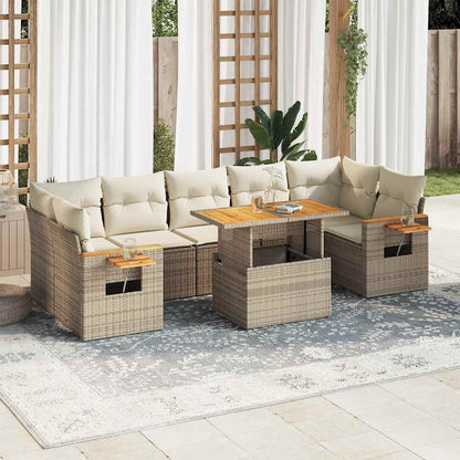 Set Divano da Giardino 8 pz con Cuscini Beige Polyrattan Acacia | homemem39