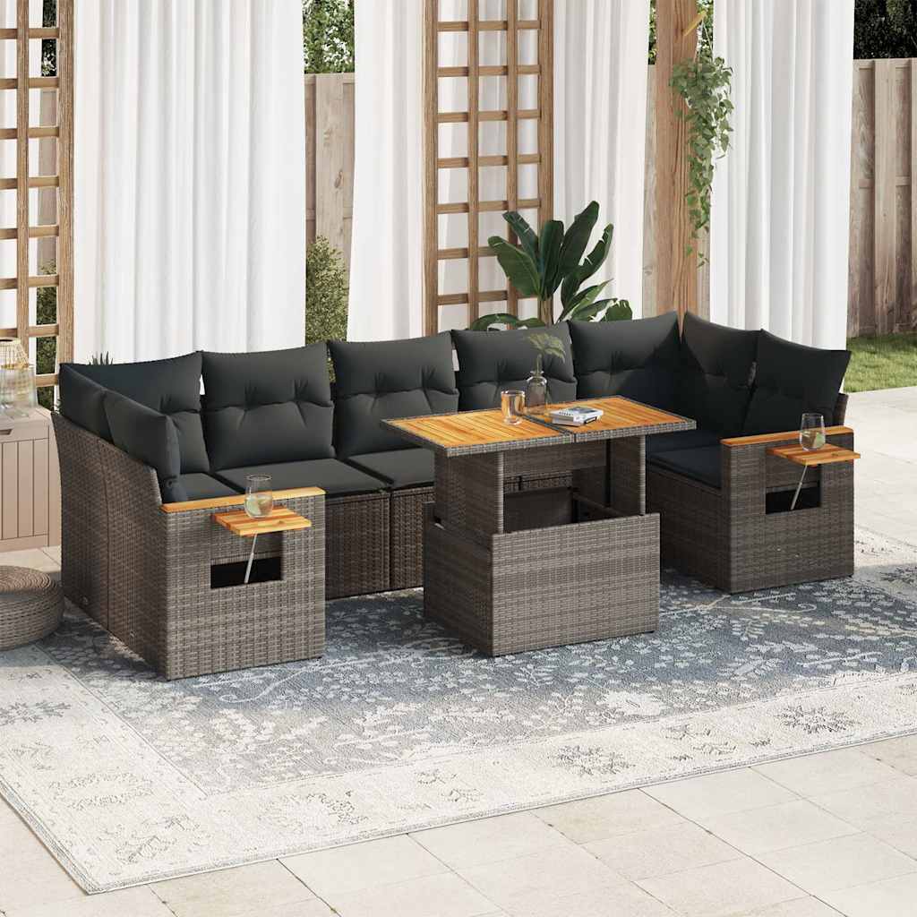 Set Divano da Giardino 8pz con Cuscini Grigio Polyrattan Acacia | homemem39