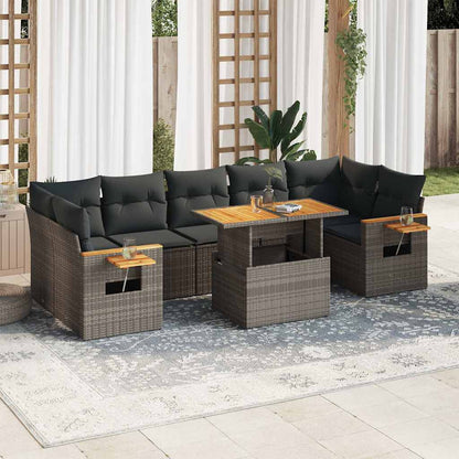 Set Divano da Giardino 8pz con Cuscini Grigio Polyrattan Acacia | homemem39