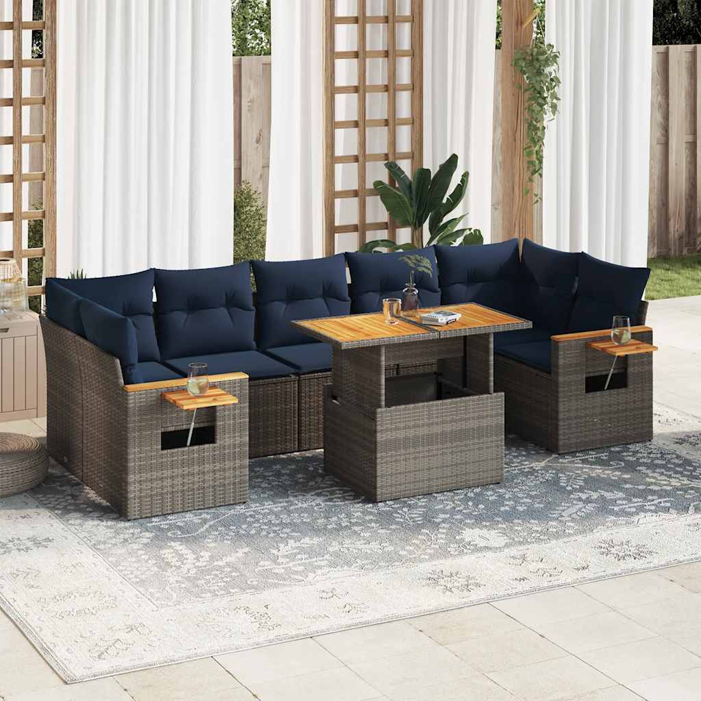 Set Divano da Giardino 8 pz con Cuscini Grigio in Polyrattan | homemem39