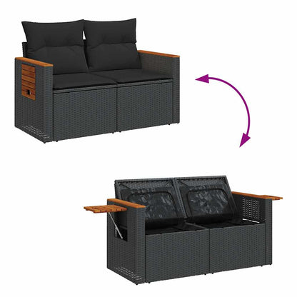 Set Divani da Giardino 9 pz con Cuscini Nero Polyrattan Acacia | homemem39