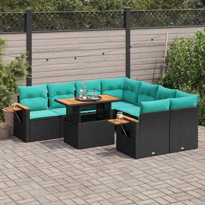 Set Divani da Giardino 9 pz con Cuscini Nero in Polyrattan | homemem39