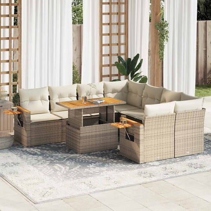 Set Divano da Giardino 9 pz con Cuscini Beige Polyrattan Acacia | homemem39