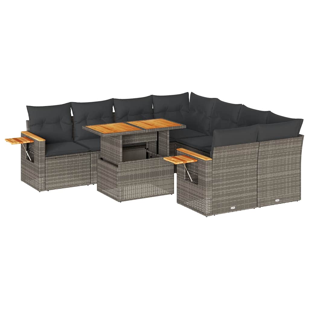 Set Divano da Giardino 9pz con Cuscini Grigio Polyrattan Acacia | homemem39