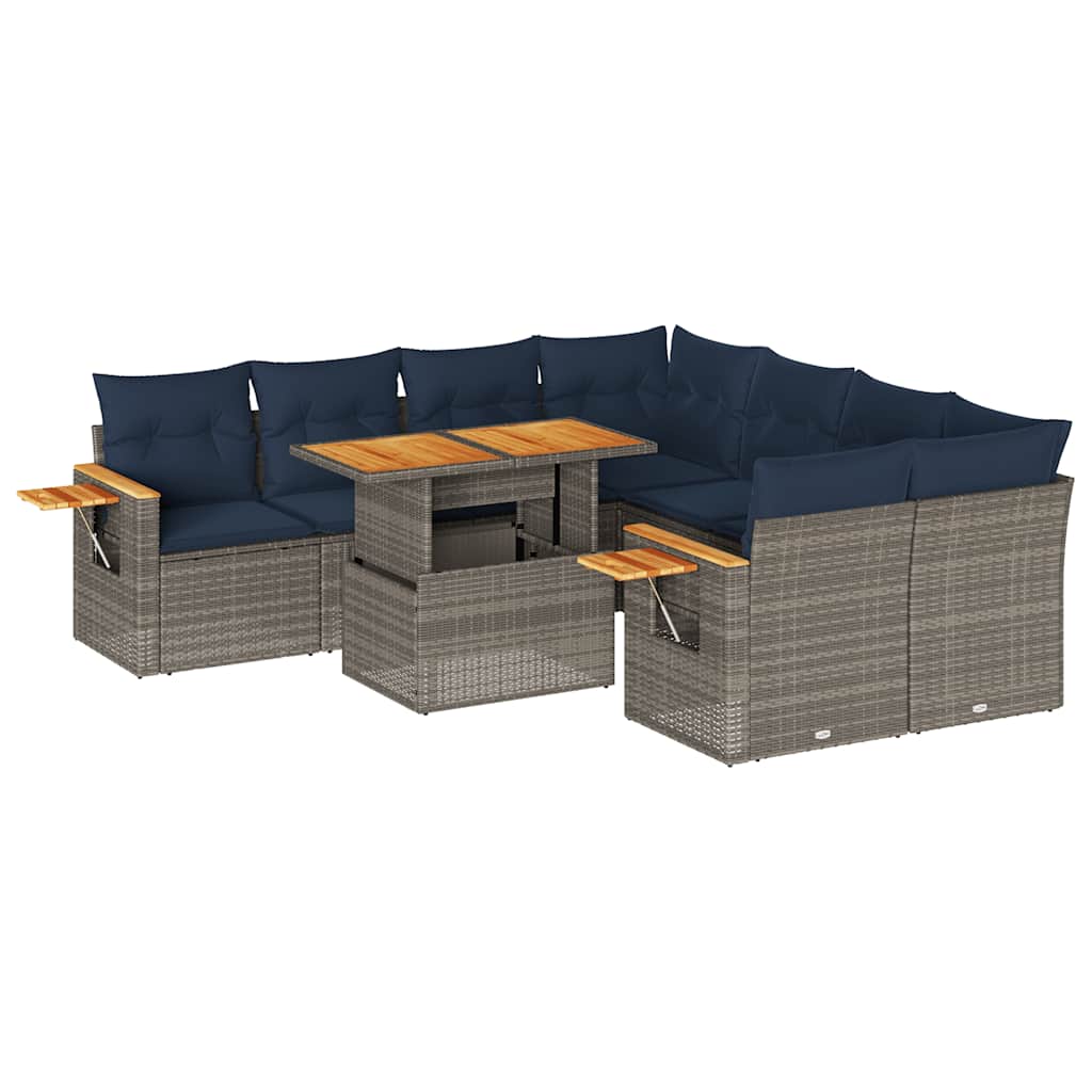 Set Divano da Giardino 9 pz con Cuscini Grigio in Polyrattan | homemem39