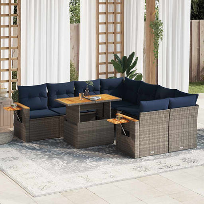 Set Divano da Giardino 9 pz con Cuscini Grigio in Polyrattan | homemem39