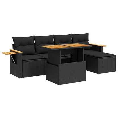 Set Divano da Giardino 6 pz con Cuscini Nero Polyrattan Acacia | homemem39