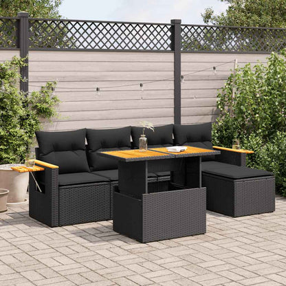 Set Divano da Giardino 6 pz con Cuscini Nero Polyrattan Acacia | homemem39
