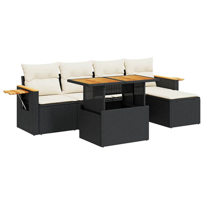 Set Divano da Giardino 6 pz con Cuscini Nero Polyrattan Acacia | homemem39