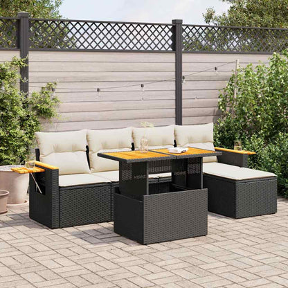 Set Divano da Giardino 6 pz con Cuscini Nero Polyrattan Acacia | homemem39