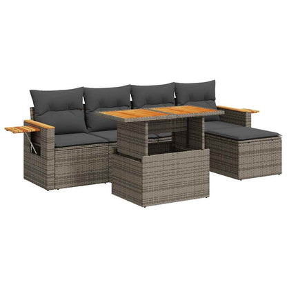 Set Divano da Giardino 6pz con Cuscini Grigio Polyrattan Acacia | homemem39