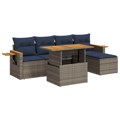 Set Divano da Giardino 6pz con Cuscini Grigio Polyrattan Acacia | homemem39