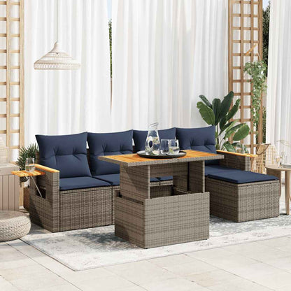 Set Divano da Giardino 6pz con Cuscini Grigio Polyrattan Acacia | homemem39