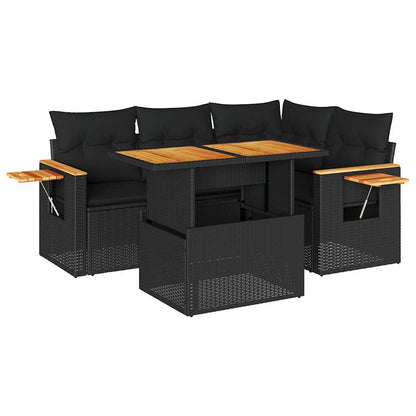 Set Divani da Giardino 5 pz con Cuscini Nero Polyrattan Acacia | homemem39