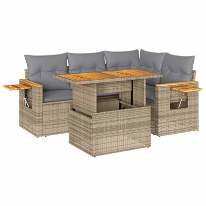 Set Divano da Giardino 5 pz con Cuscini Beige Polyrattan Acacia