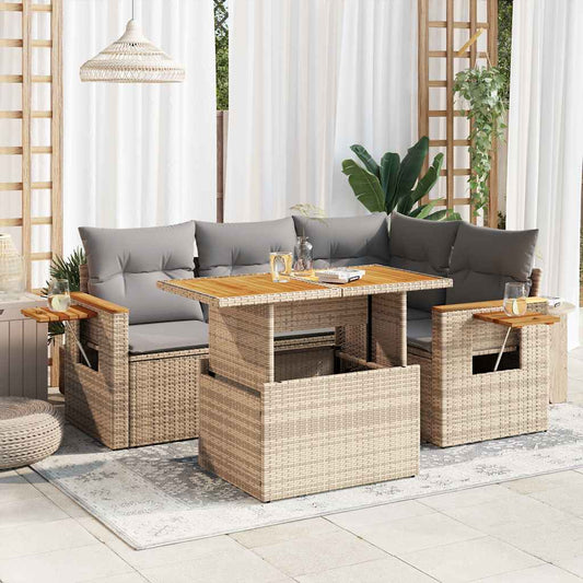 Set Divano da Giardino 4 pz con Cuscini Beige in Polyrattan