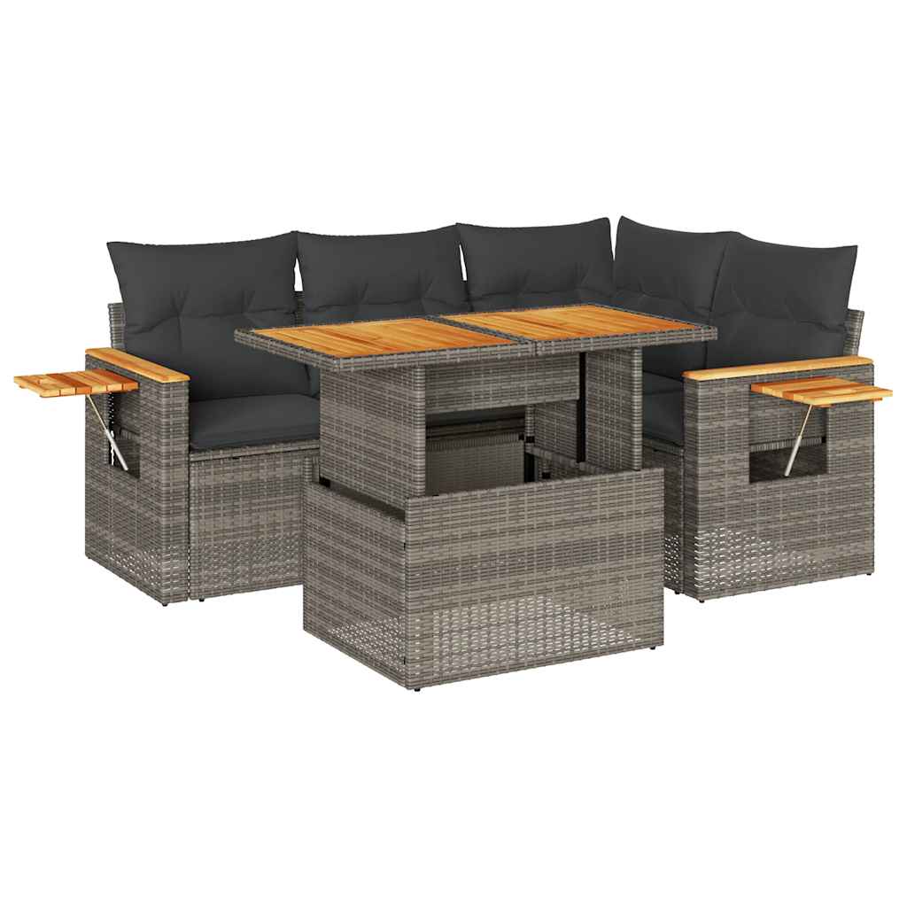 Set Divano Giardino 5 pz con Cuscini Grigio Polyrattan Acacia