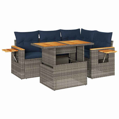 Set Divano Giardino 5 pz con Cuscini Grigio Polyrattan Acacia | homemem39