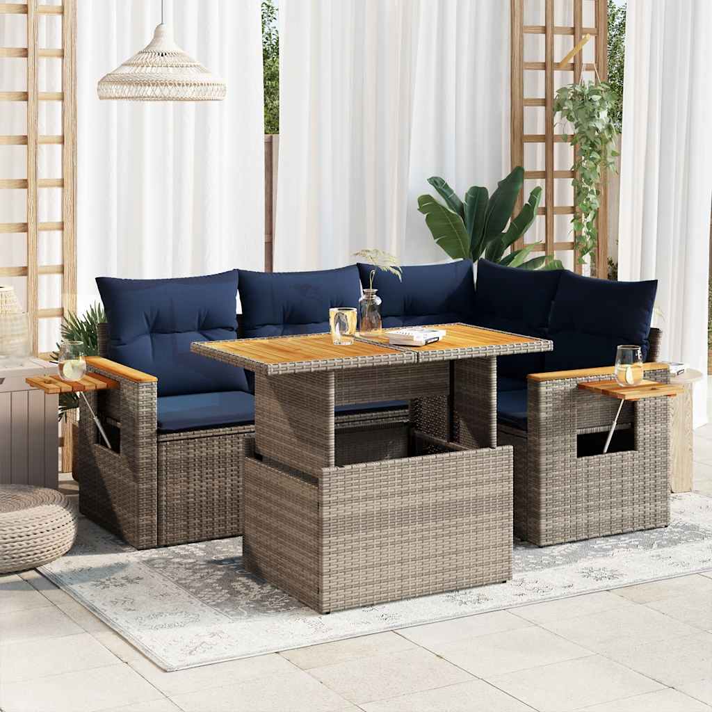 Set Divano Giardino 5 pz con Cuscini Grigio Polyrattan Acacia