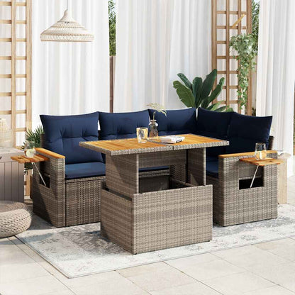 Set Divano Giardino 5 pz con Cuscini Grigio Polyrattan Acacia