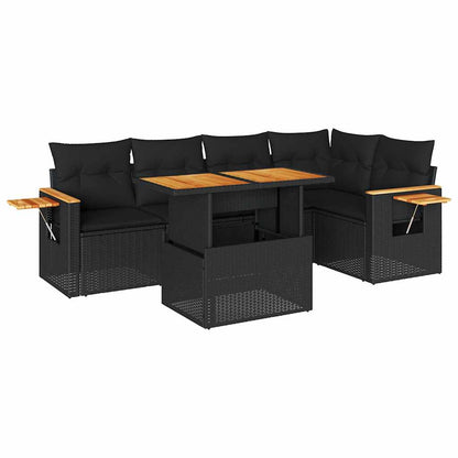 Set Divano da Giardino 6 pz con Cuscini Nero Polyrattan Acacia | homemem39