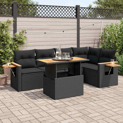 Set Divano da Giardino 6 pz con Cuscini Nero Polyrattan Acacia | homemem39