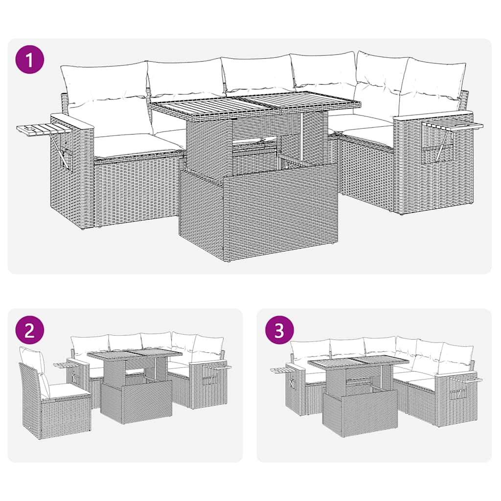 Set Divano da Giardino 6 pz con Cuscini Nero Polyrattan Acacia | homemem39