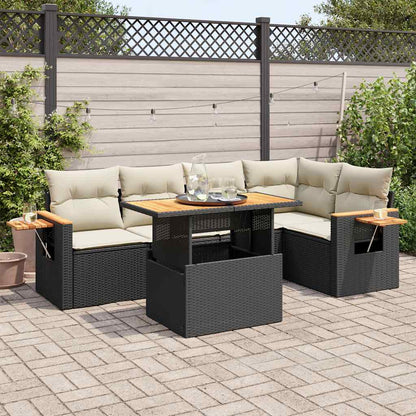 Set Divano da Giardino 6 pz con Cuscini Nero Polyrattan Acacia | homemem39