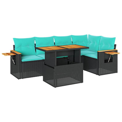Set Divano da Giardino 6 pz con Cuscini Nero Polyrattan Acacia | homemem39