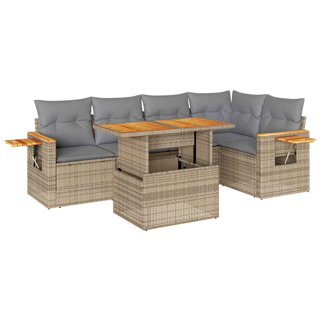 Set Divano da Giardino 6 pz con Cuscini Beige Polyrattan Acacia | homemem39