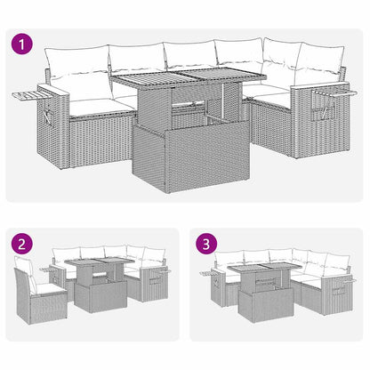 Set Divano da Giardino 6 pz con Cuscini Beige Polyrattan Acacia | homemem39