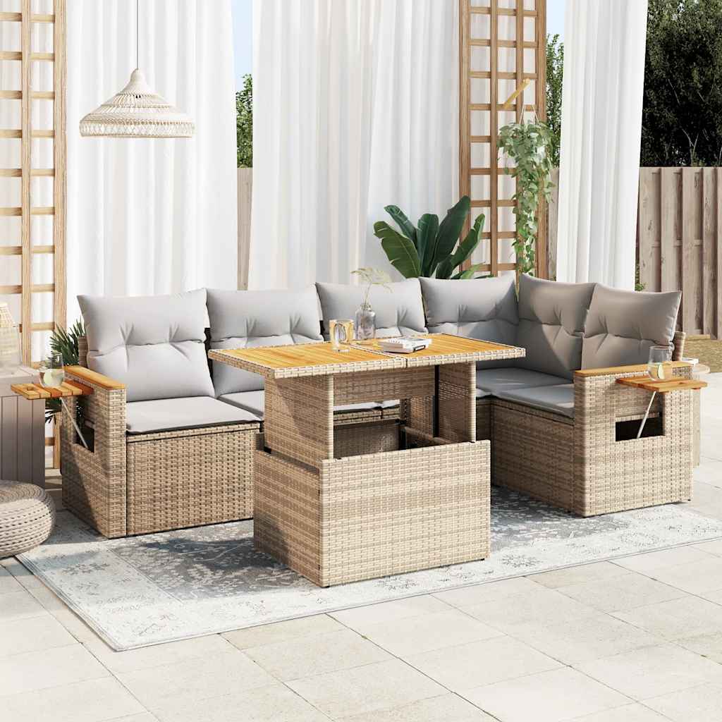 Set Divano da Giardino 6 pz con Cuscini Beige Polyrattan Acacia | homemem39