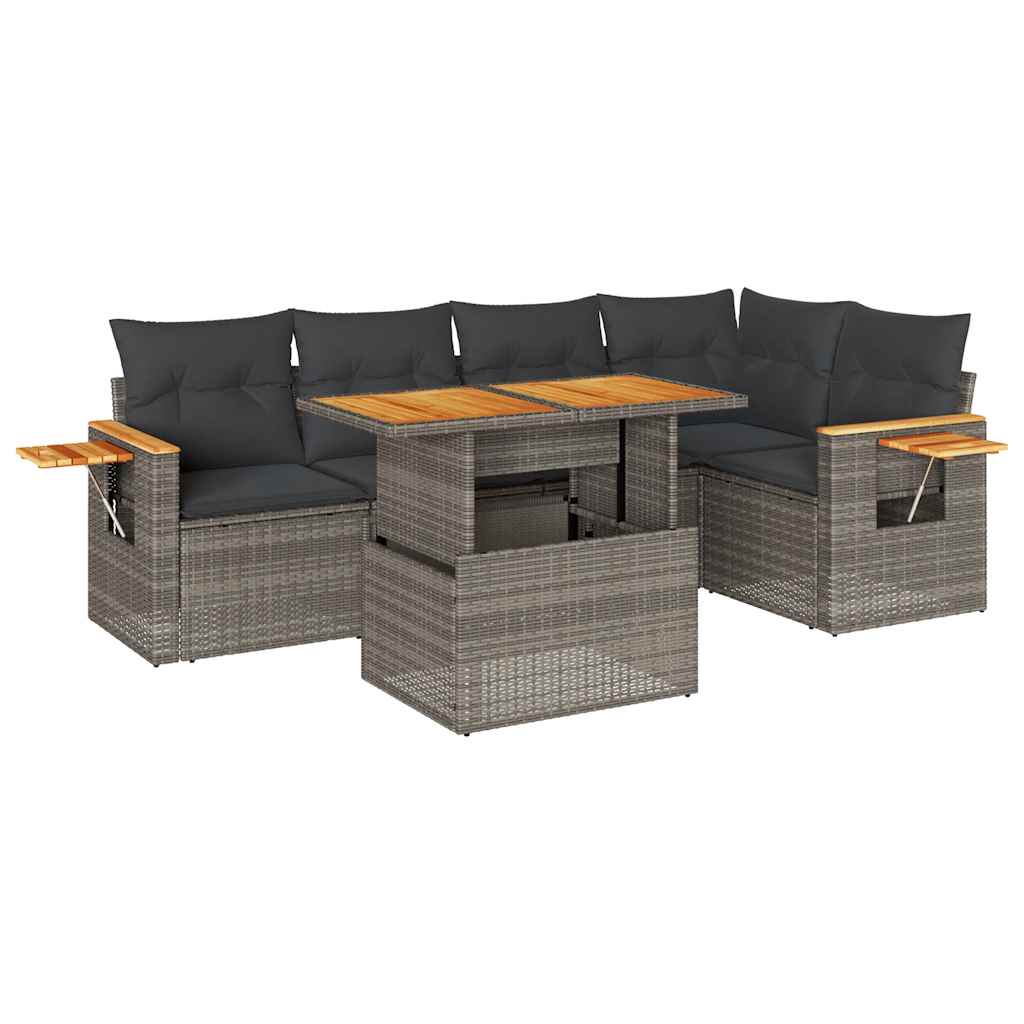 Set Divano da Giardino 6pz con Cuscini Grigio Polyrattan Acacia