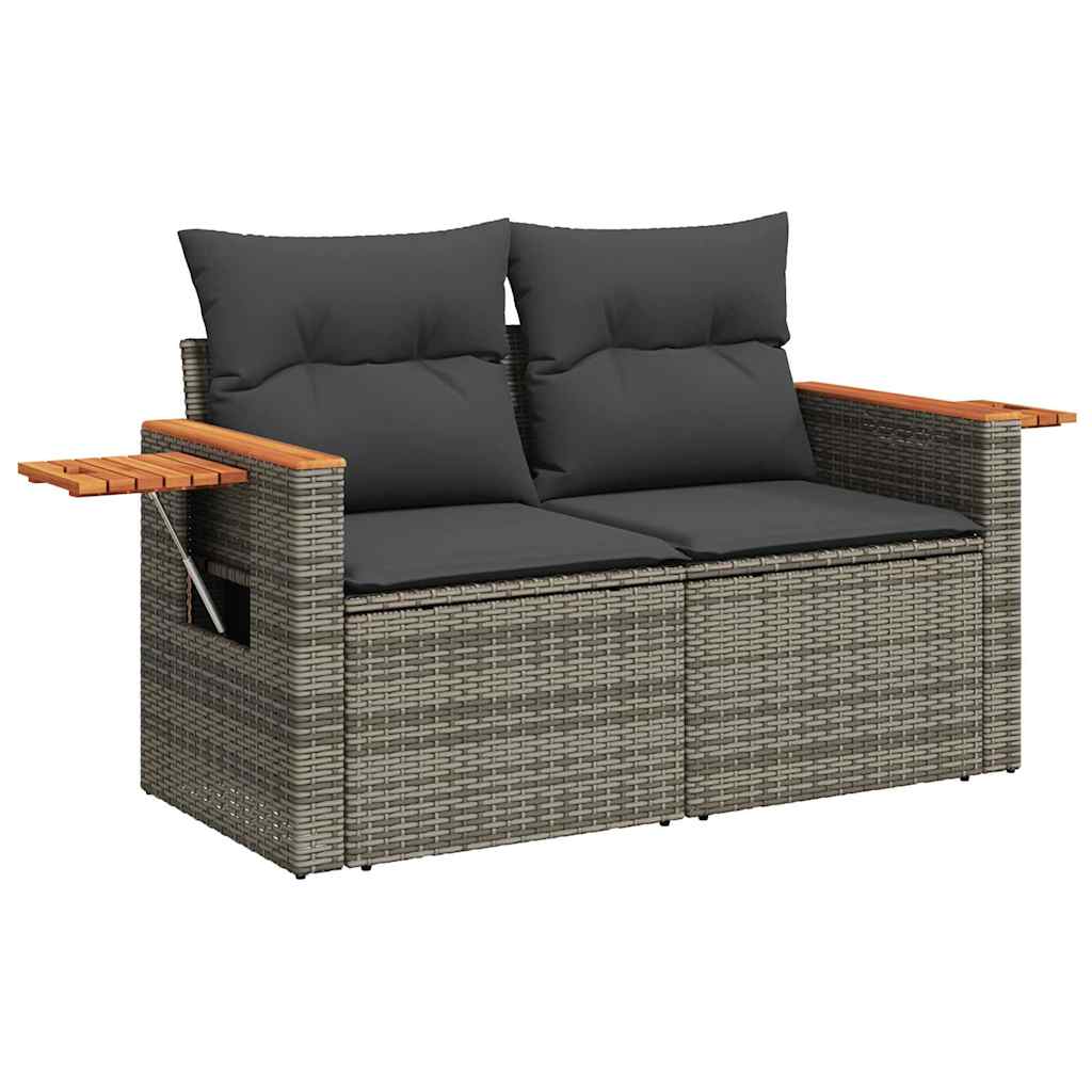Set Divano da Giardino 6pz con Cuscini Grigio Polyrattan Acacia