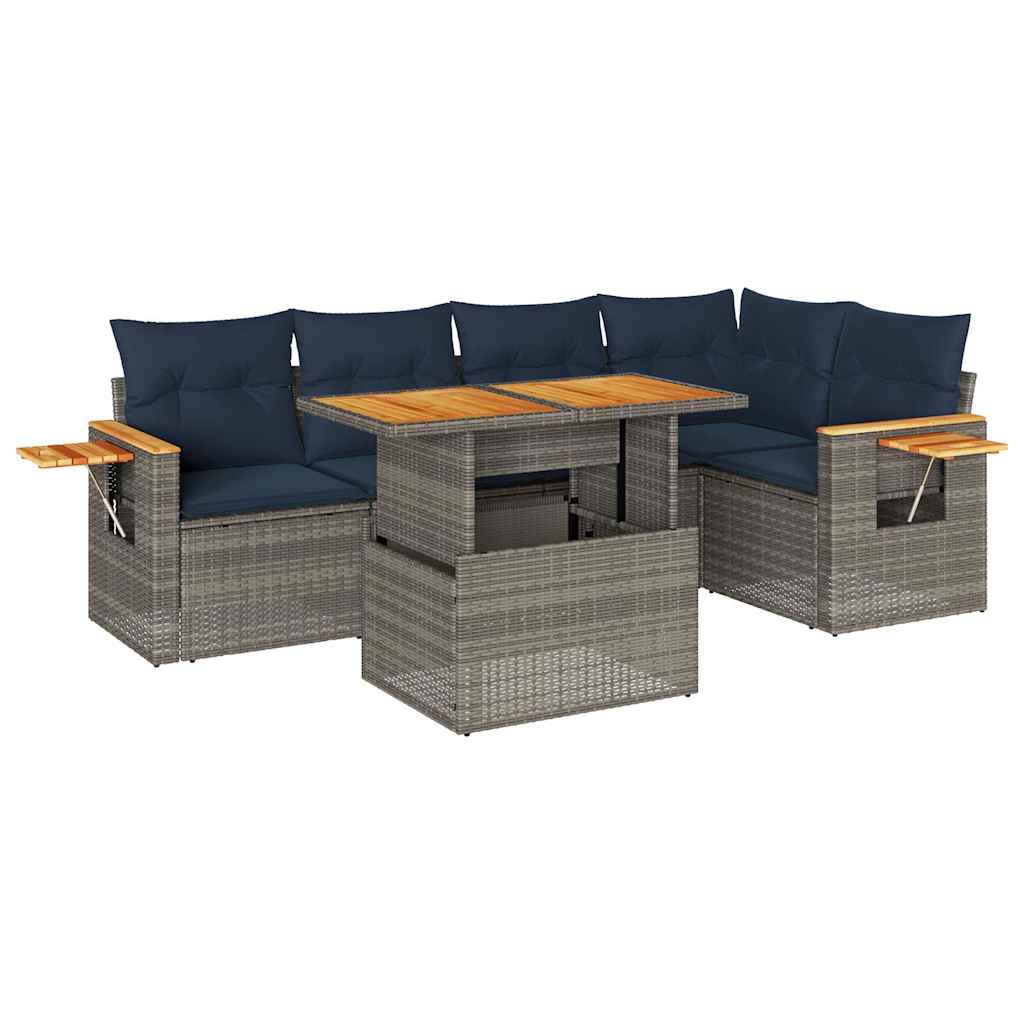 Set Divano da Giardino 6pz con Cuscini Grigio Polyrattan Acacia | homemem39