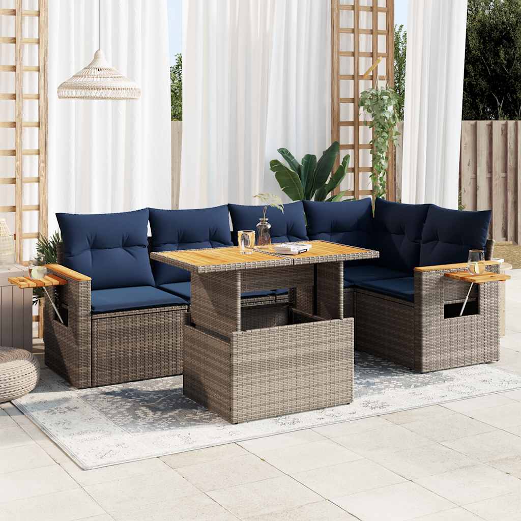 Set Divano da Giardino 6pz con Cuscini Grigio Polyrattan Acacia | homemem39