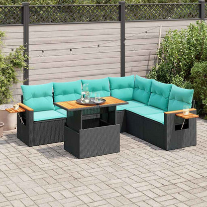 Set Divani da Giardino con Cuscini 7pz Nero Polyrattan Acacia