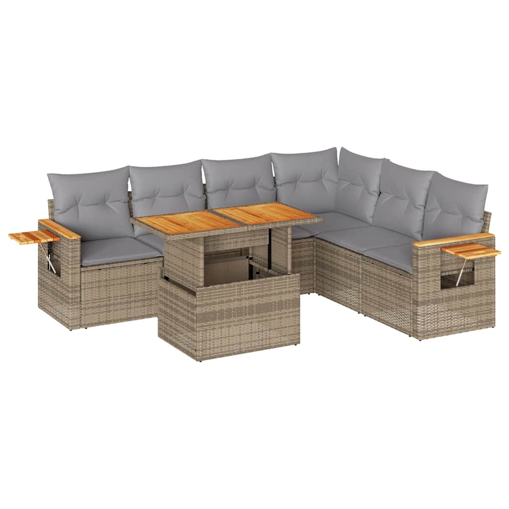 Set Divani da Giardino 7 pz con Cuscini Beige Polyrattan Acacia