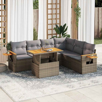 Set Divani da Giardino 7 pz con Cuscini Beige Polyrattan Acacia