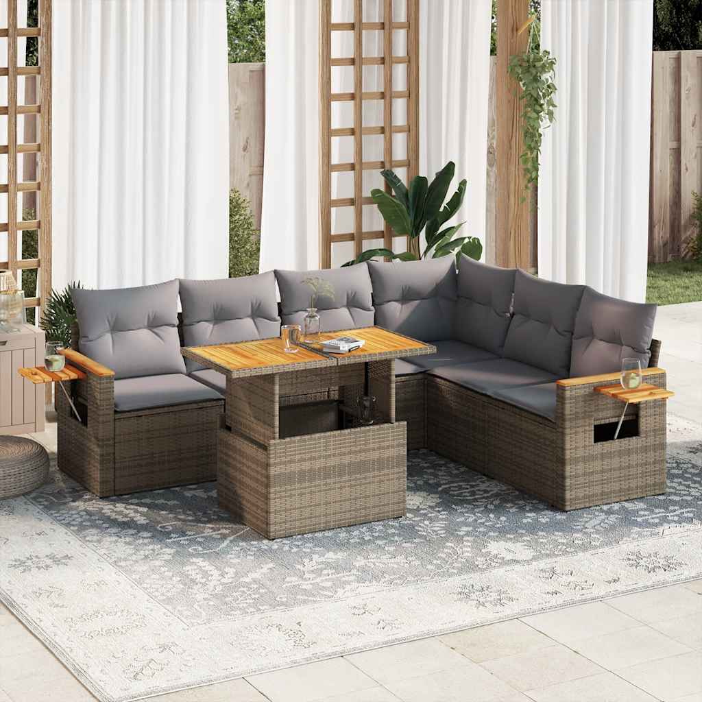 Set Divani Giardino 7 pz con Cuscini Polyrattan Acacia