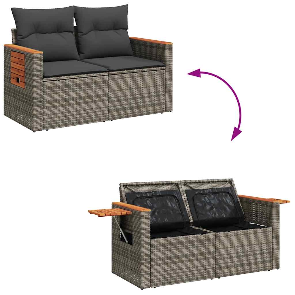 Set Divani da Giardino 7pz con Cuscini Grigio Polyrattan Acacia | homemem39