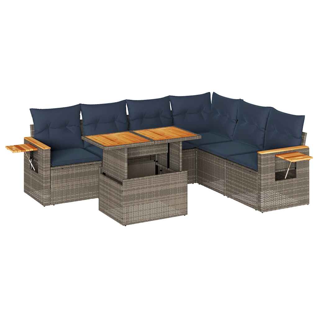 Set Divani da Giardino 7pz con Cuscini Grigio Polyrattan Acacia | homemem39