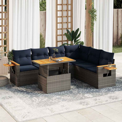Set Divani da Giardino 7pz con Cuscini Grigio Polyrattan Acacia | homemem39