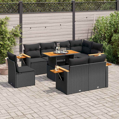 Set Divani da Giardino 9 pz con Cuscini Nero Polyrattan Acacia | homemem39