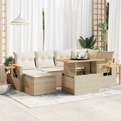 Set Divani da Giardino 7 pz con Cuscini Beige Polyrattan Acacia | homemem39