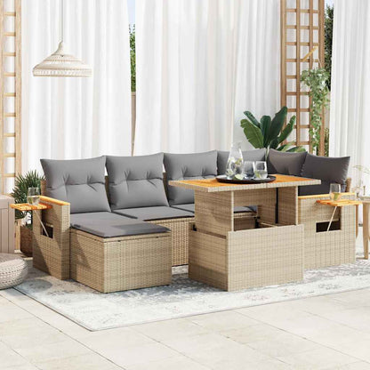 Set Divani da Giardino 7 pz con Cuscini Beige Polyrattan Acacia | homemem39