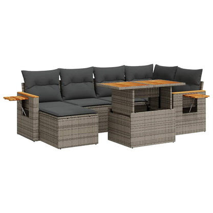 Set Divani da Giardino 7pz con Cuscini Grigio Polyrattan Acacia | homemem39