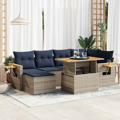 Set Divani da Giardino con Cuscini 7pz Nero Polyrattan Acacia | homemem39