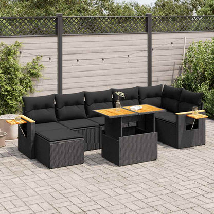 Set Divani da Giardino con Cuscini 8 pz Nero Polyrattan Acacia | homemem39